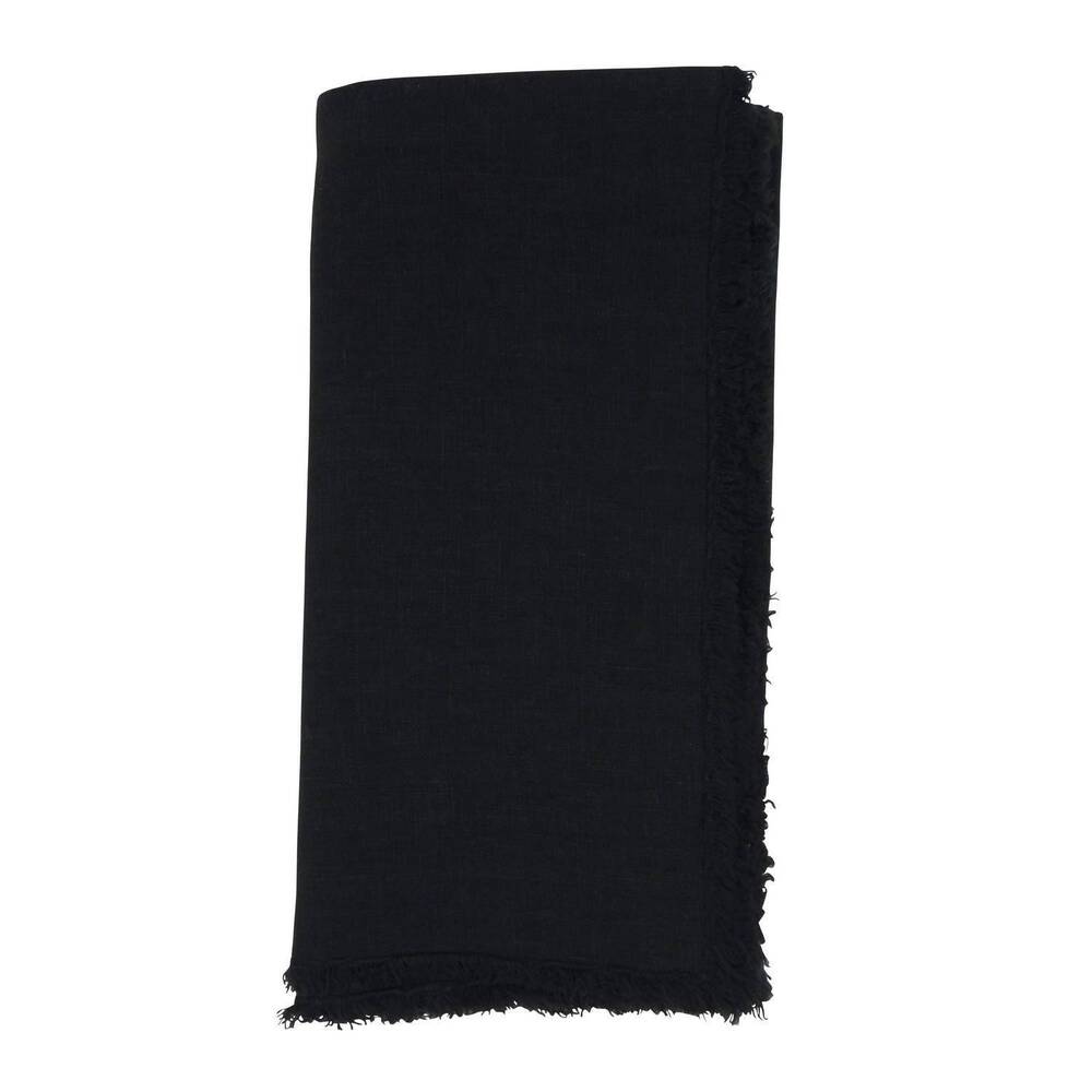NEW SARO LIFESTYLE fringed design stone washed napkins - set of 4 in black